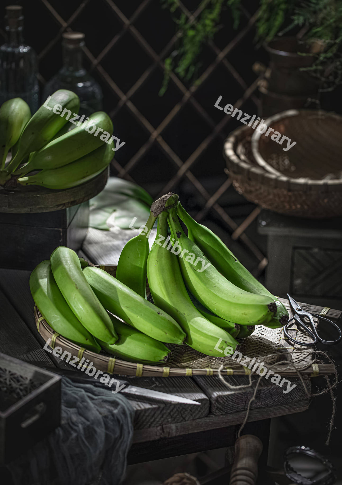 A bunch of green bananas